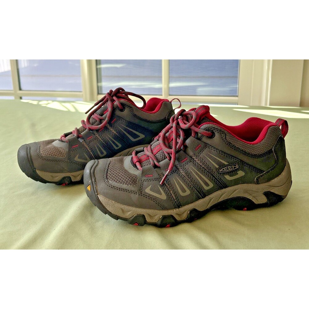 KEEN Womens Hiking Shoes Dark Grey Berry Pink Low Top Trail Sneakers Size 9